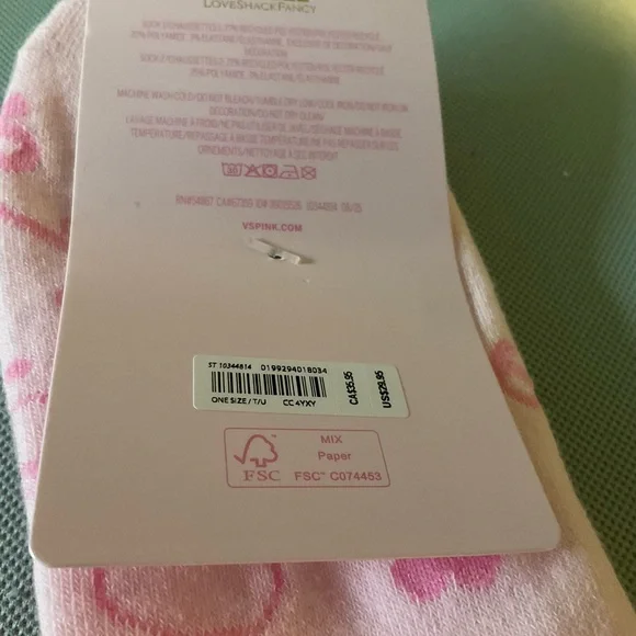 Victoria Secret Pink x Love Shack Fancy 2 pairs quarter pink Socks New One Size - Picture 3 of 5